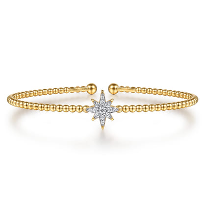 14K Yellow Gold Bujukan and Diamond Starburst Split Bangle Bracelet