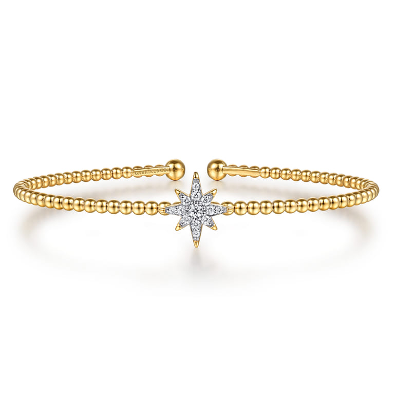 14K Yellow Gold Bujukan and Diamond Starburst Split Bangle Bracelet - 0.15 ct - Shot 1