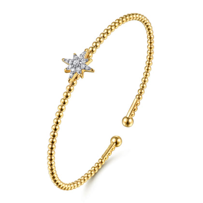 14K Yellow Gold Bujukan and Diamond Starburst Split Bangle Bracelet