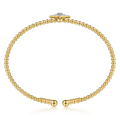 14K Yellow Gold Bujukan and Diamond Starburst Split Bangle Bracelet