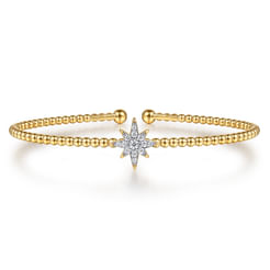 14K Yellow Gold Bujukan and Diamond Starburst Split Bangle Bracelet