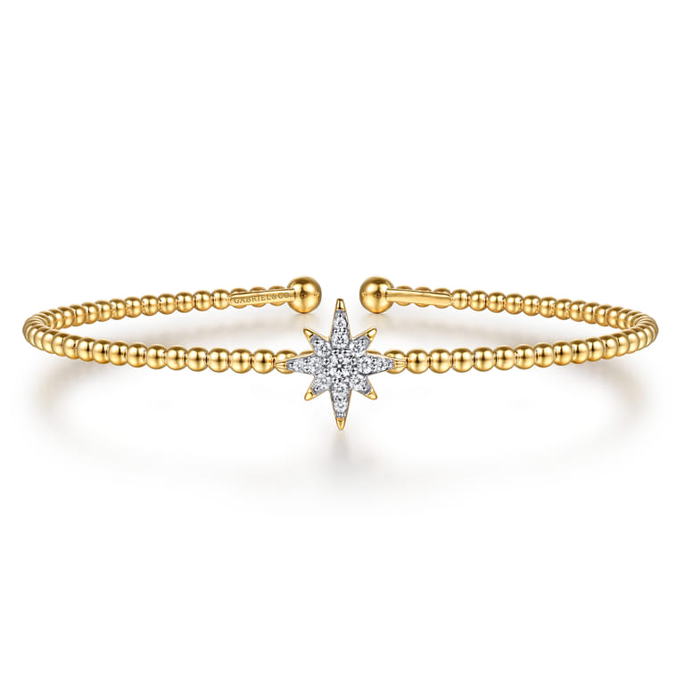 14K Yellow Gold Bujukan and Diamond Starburst Split Bangle Bracelet - 0.15 ct - Shot 1