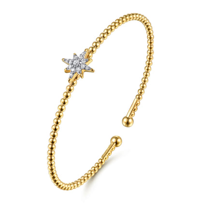 14K Yellow Gold Bujukan and Diamond Starburst Split Bangle Bracelet