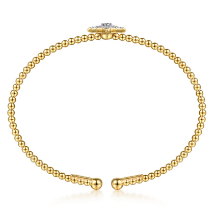 14K Yellow Gold Bujukan and Diamond Starburst Split Bangle Bracelet