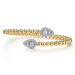 14K Yellow Gold Bujukan and Diamond Teardrop Bypass Bangle Bracelet