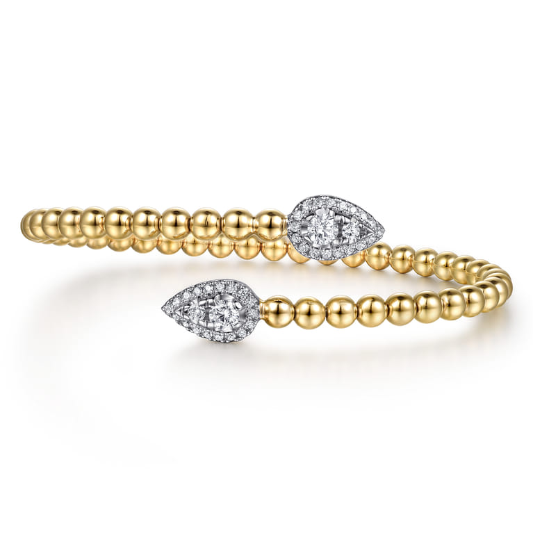 14K Yellow Gold Bujukan and Diamond Teardrop Bypass Bangle Bracelet - 0.7 ct - Shot 1