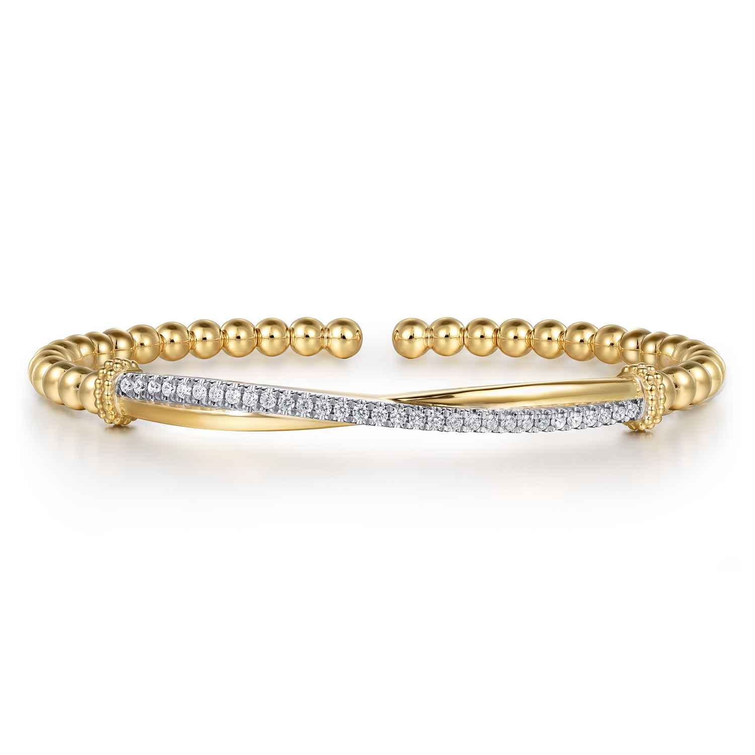 14K Yellow Gold Bujukan and Diamond Twist Split Bangle Bracelet - 0.35 ct - Shot 1