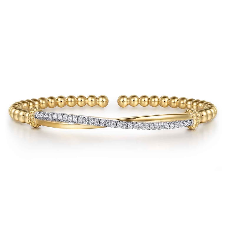 14K Yellow Gold Bujukan and Diamond Twist Split Bangle Bracelet - 0.35 ct - Shot 1