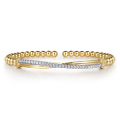 14K Yellow Gold Bujukan and Diamond Twist Split Bangle Bracelet