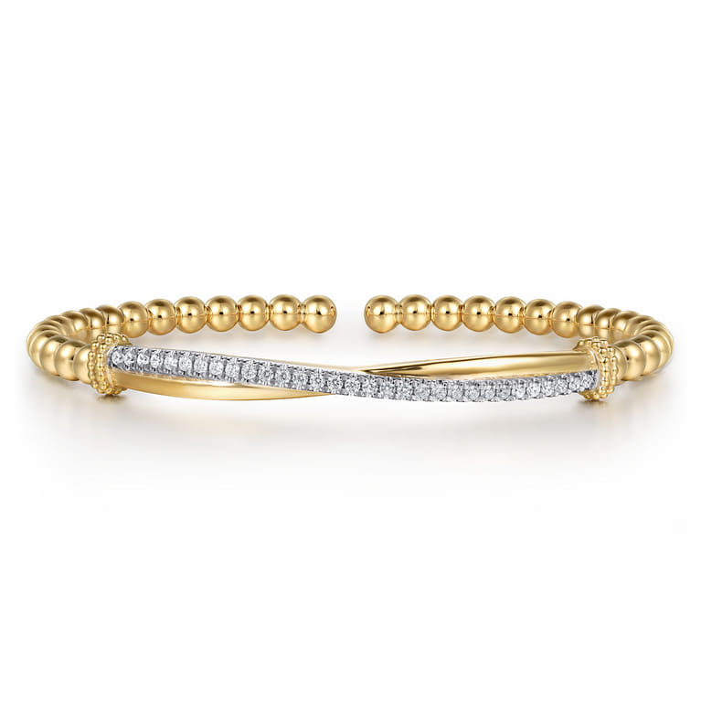 14K Yellow Gold Bujukan and Diamond Twist Split Bangle Bracelet - 0.35 ct - Shot 1