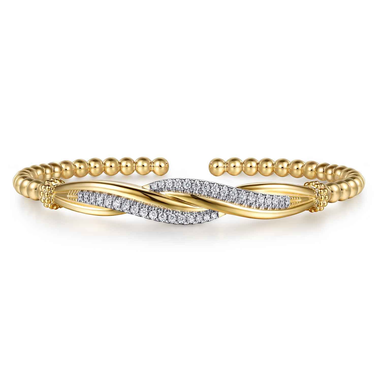 14K Yellow Gold Bujukan and Diamond Twist Split Bangle Bracelet - 0.4 ct - Shot 1
