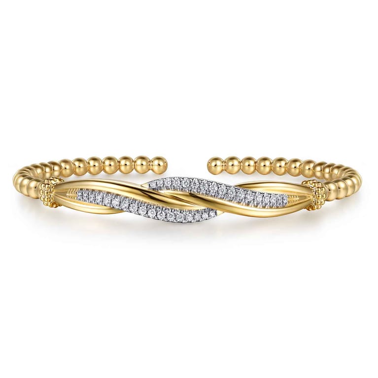 14K Yellow Gold Bujukan and Diamond Twist Split Bangle Bracelet - 0.4 ct - Shot 1