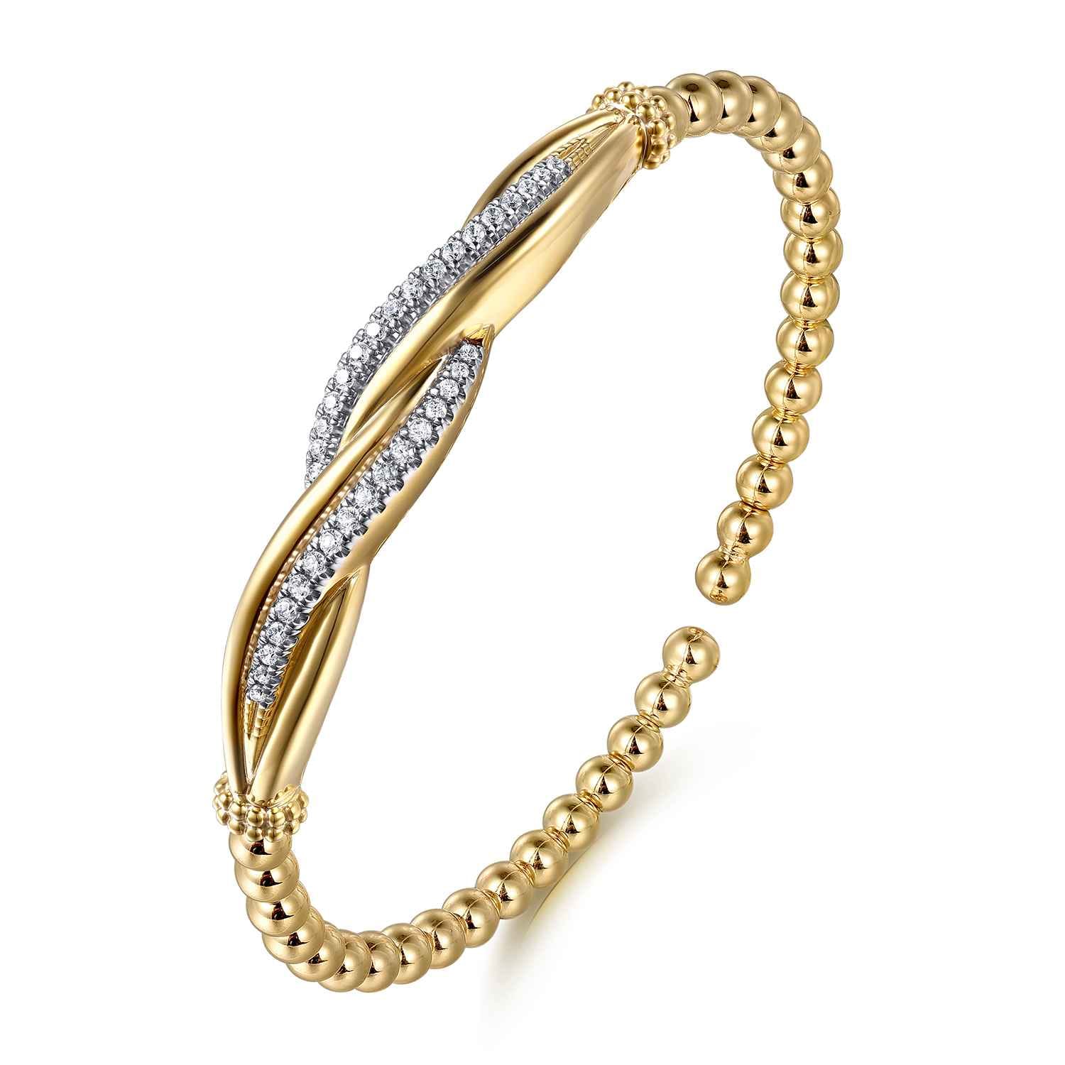 14K Yellow Gold Bujukan and Diamond Twist Split Bangle Bracelet - 0.4 ct - Shot 2