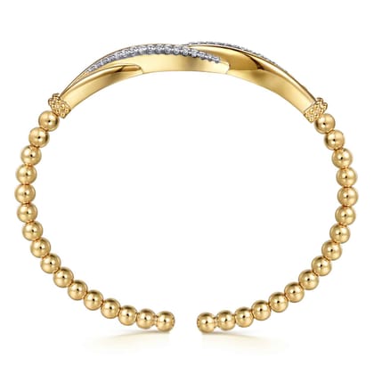 14K Yellow Gold Bujukan and Diamond Twist Split Bangle Bracelet