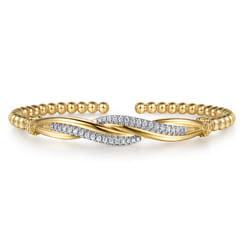 14K Yellow Gold Bujukan and Diamond Twist Split Bangle Bracelet