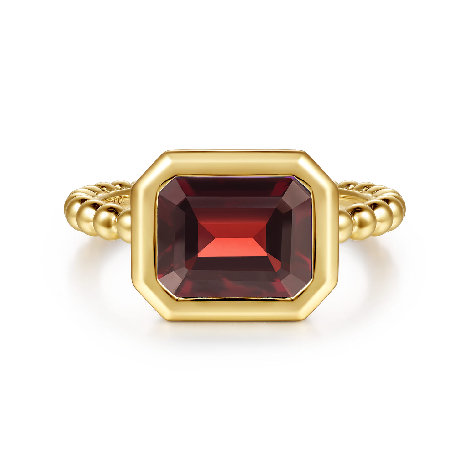 14K Yellow Gold Bujukan and Garnet Stackable Ring - Shot 1