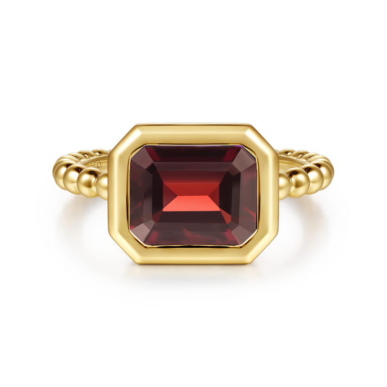 14K Yellow Gold Bujukan and Garnet Stackable Ring - Shot 1