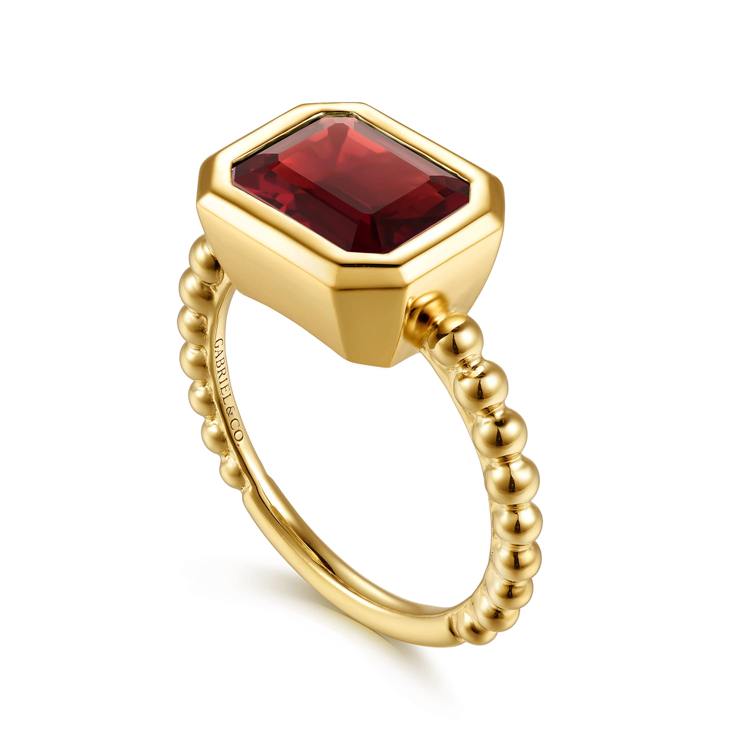 14K Yellow Gold Bujukan and Garnet Stackable Ring - Shot 3