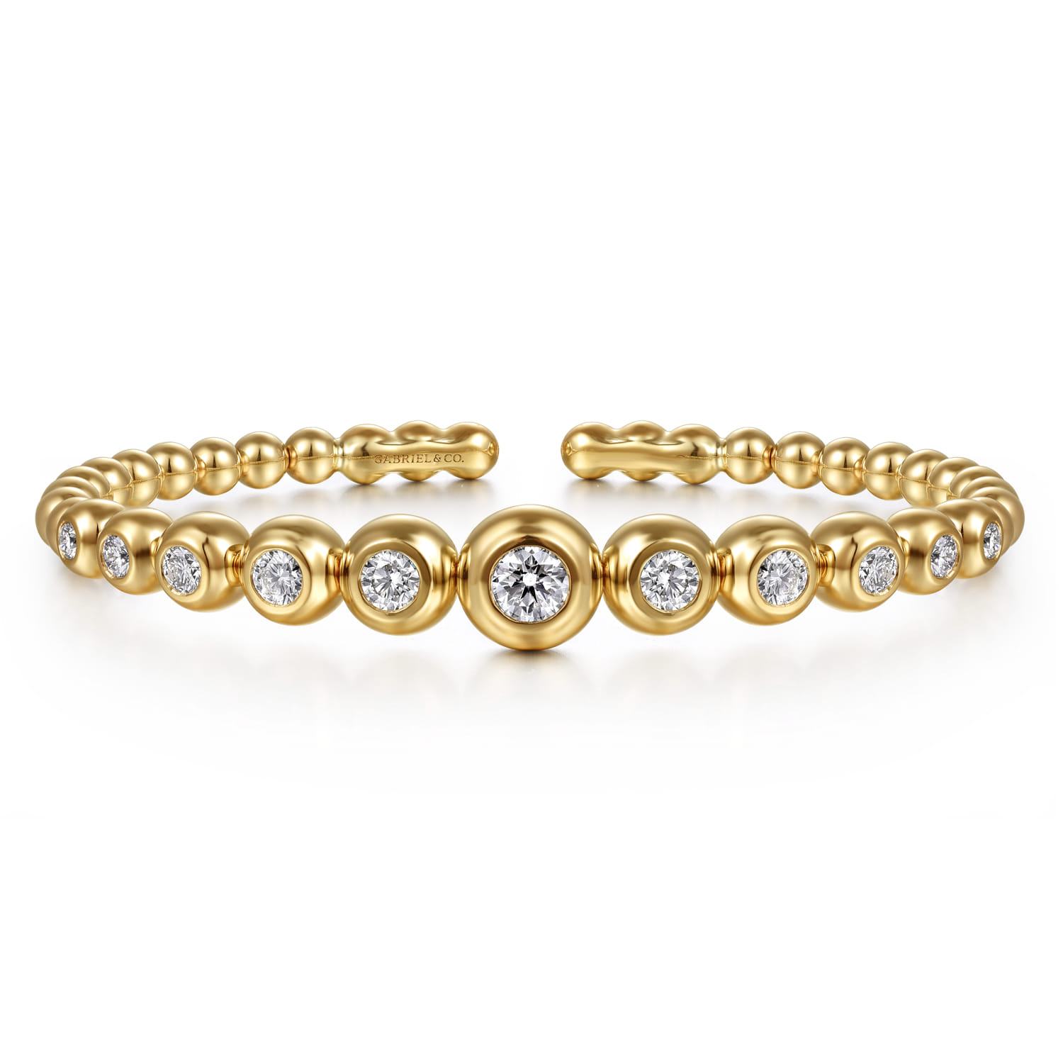14K Yellow Gold Bujukan and Graduating Diamond Split Bangle Bracelet - 1.5 ct - Shot 1