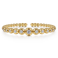 14K Yellow Gold Bujukan and Graduating Diamond Split Bangle Bracelet