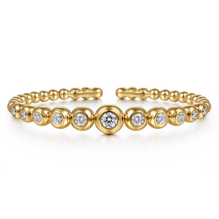 14K Yellow Gold Bujukan and Graduating Diamond Split Bangle Bracelet - 1.5 ct - Shot 1