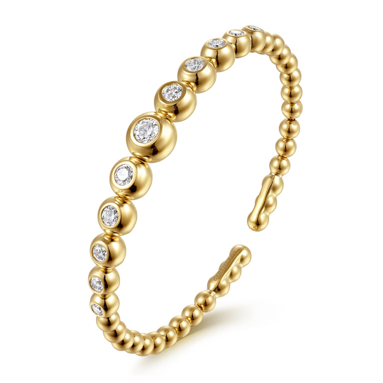 14K Yellow Gold Bujukan and Graduating Diamond Split Bangle Bracelet - 1.5 ct - Shot 2