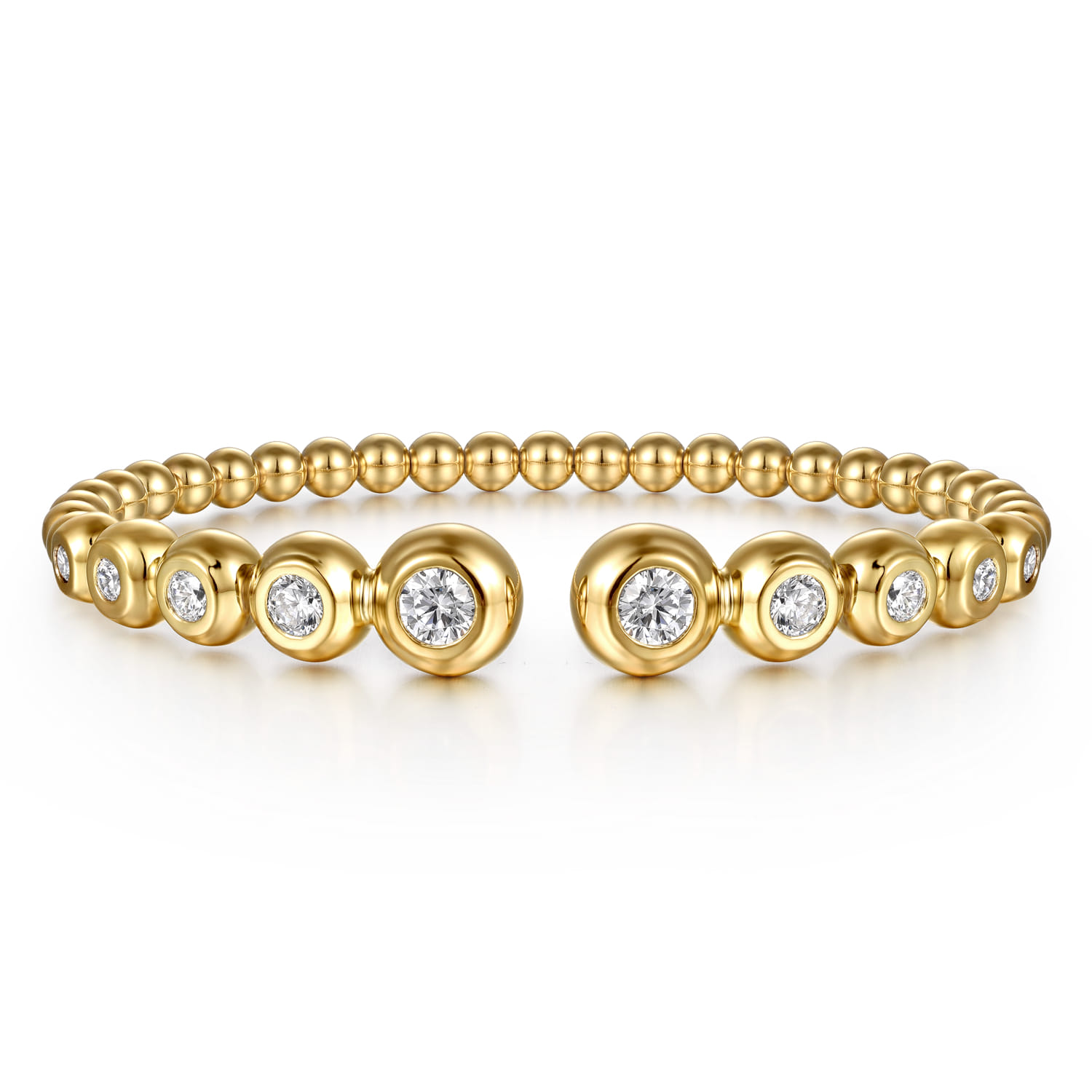 14K Yellow Gold Bujukan and Graduating Diamond Split Bangle Bracelet - 1.5 ct - Shot 1