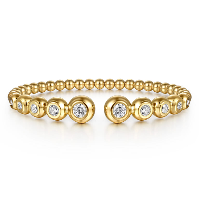 14K Yellow Gold Bujukan and Graduating Diamond Split Bangle Bracelet - 1.5 ct - Shot 1