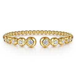 14K Yellow Gold Bujukan and Graduating Diamond Split Bangle Bracelet