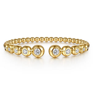 14K Yellow Gold Bujukan and Graduating Diamond Split Bangle Bracelet