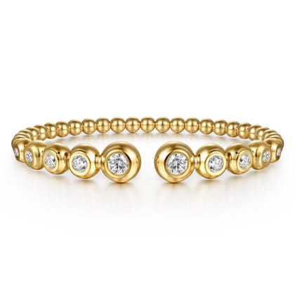 14K Yellow Gold Bujukan and Graduating Diamond Split Bangle Bracelet