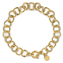 14K Yellow Gold Bujukan and Hollow Tube Link Chain Bracelet