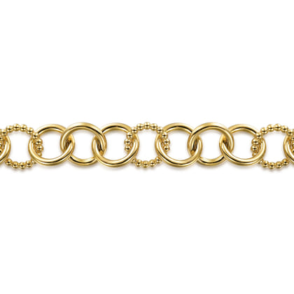14K Yellow Gold Bujukan and Hollow Tube Link Chain Bracelet