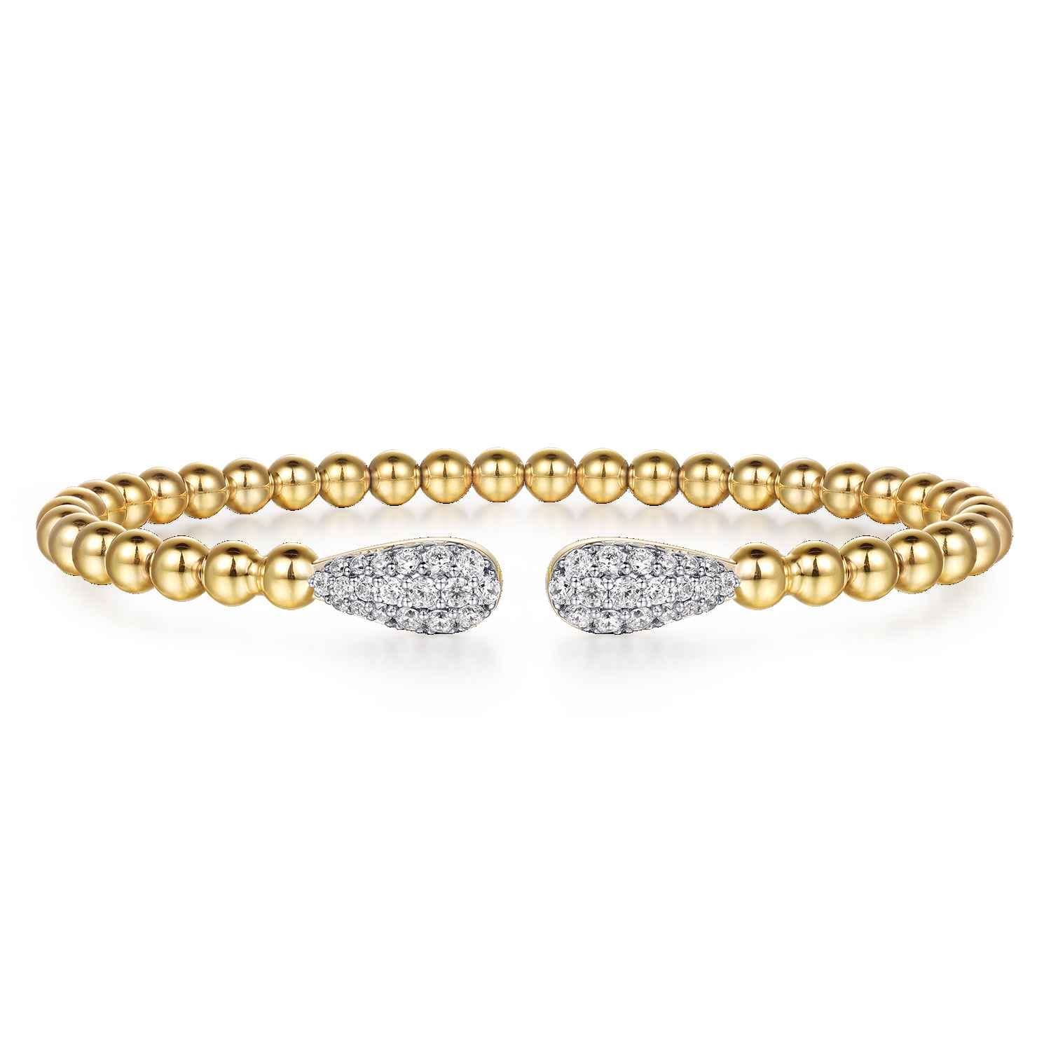 14K Yellow Gold Bujukan and Pave Diamond Teardrop Open Bangle Bracelet - 0.6 ct - Shot 1