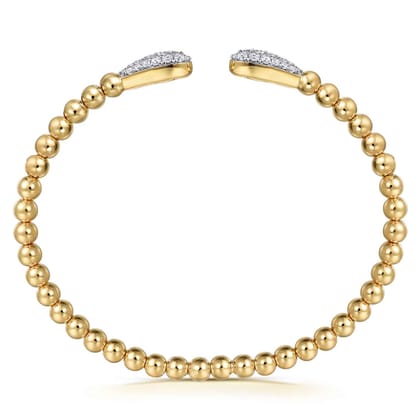 14K Yellow Gold Bujukan and Pave Diamond Teardrop Open Bangle Bracelet