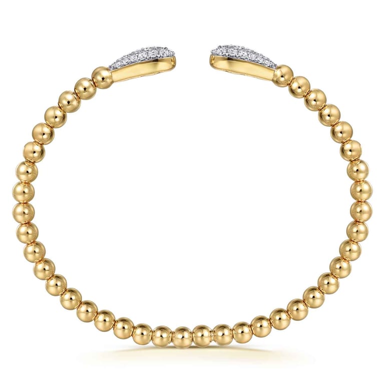 14K Yellow Gold Bujukan and Pave Diamond Teardrop Open Bangle Bracelet - 0.6 ct - Shot 3