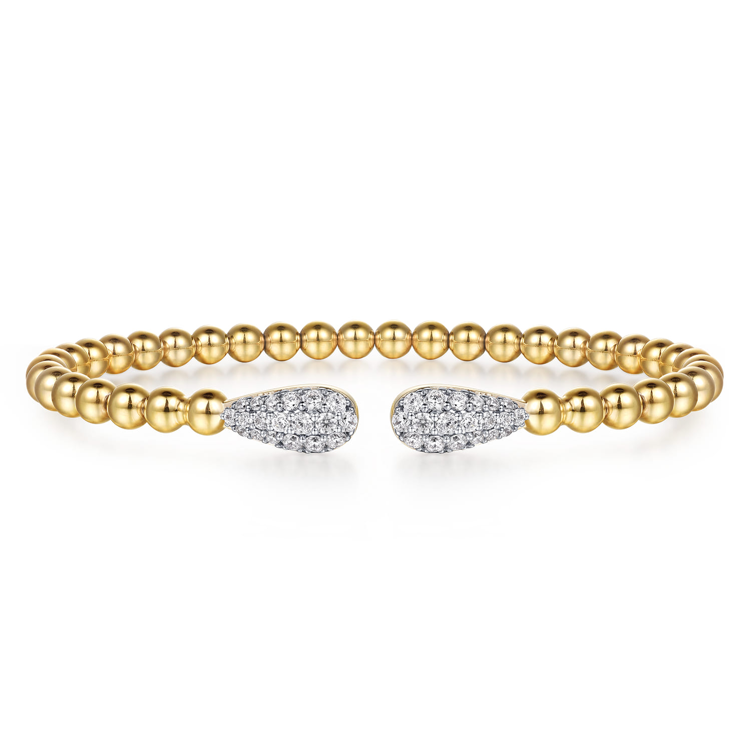 14K Yellow Gold Bujukan and Pave Diamond Teardrop Open Bangle Bracelet - 0.6 ct - Shot 1
