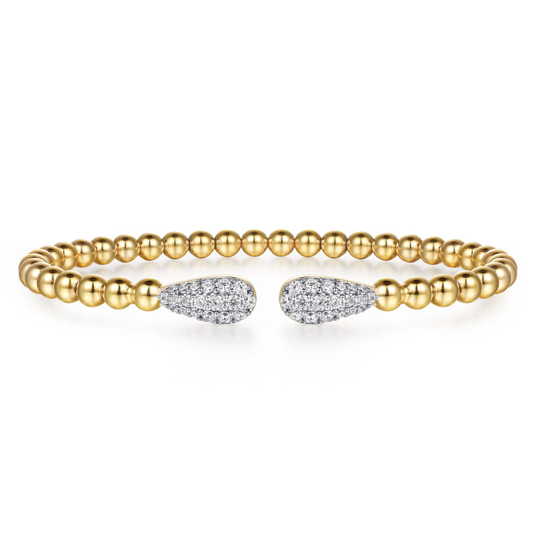 14K Yellow Gold Bujukan and Pave Diamond Teardrop Open Bangle Bracelet - 0.6 ct - Shot 1