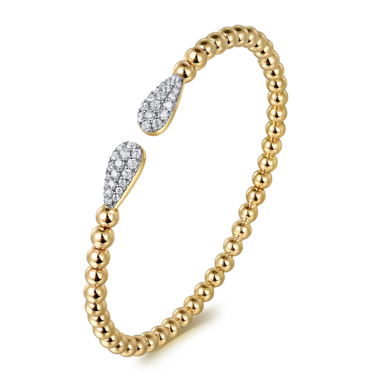 14K Yellow Gold Bujukan and Pave Diamond Teardrop Open Bangle Bracelet - 0.6 ct - Shot 2