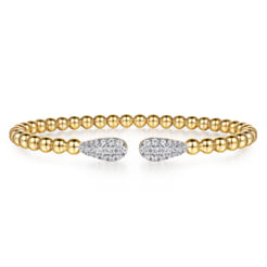 14K Yellow Gold Bujukan and Pave Diamond Teardrop Open Bangle Bracelet