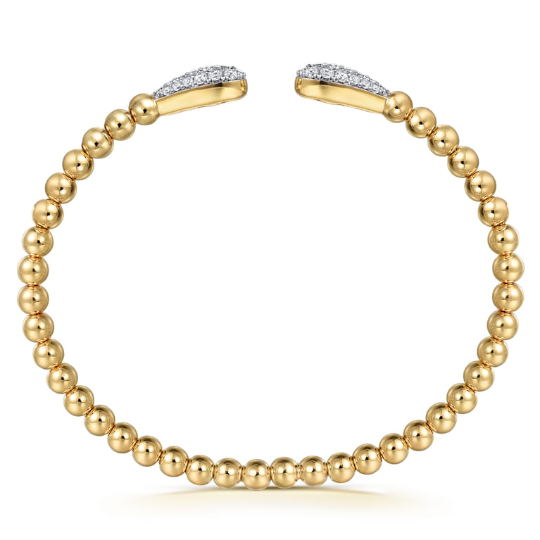 14K Yellow Gold Bujukan and Pave Diamond Teardrop Open Bangle Bracelet - 0.6 ct - Shot 3