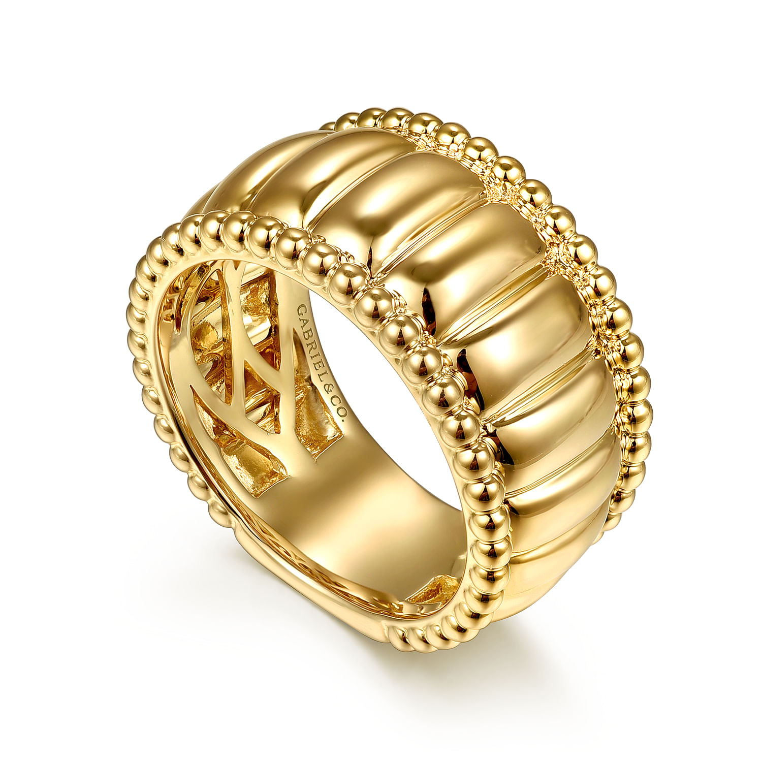 14K Yellow Gold Bujukan and Scallop Wide Band Ring