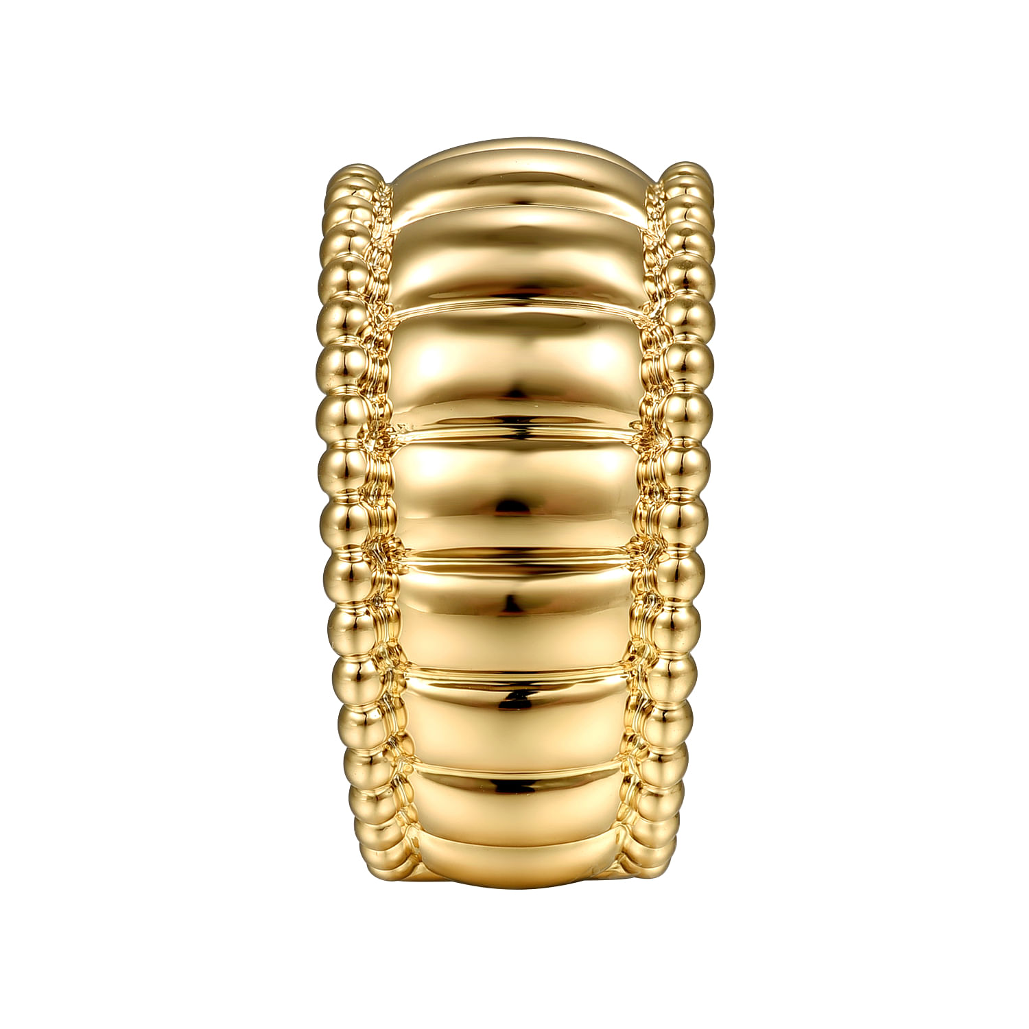 14K Yellow Gold Bujukan and Scallop Wide Band Ring