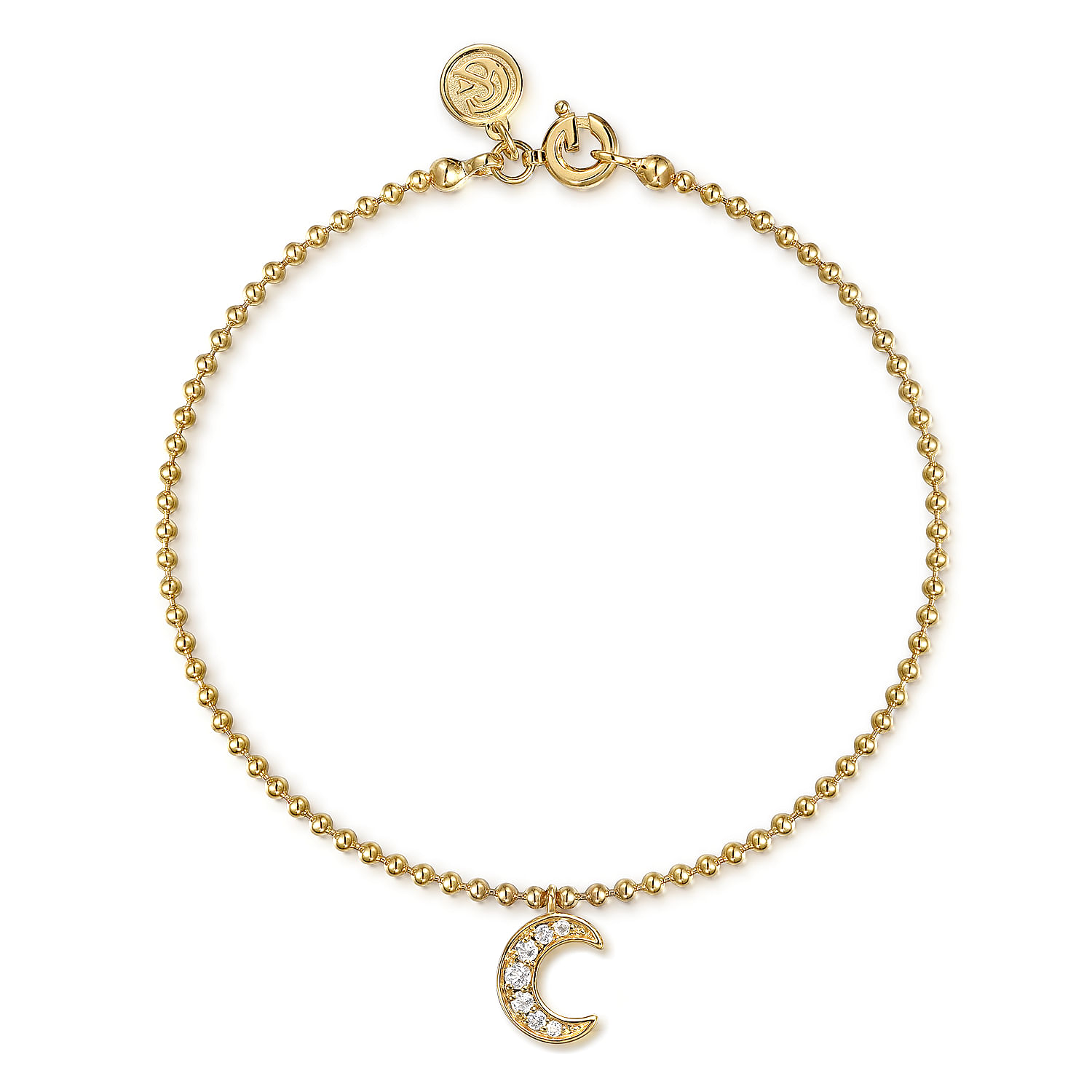 14K Yellow Gold Bujukan and White Sapphire Moon Charm Bracelet