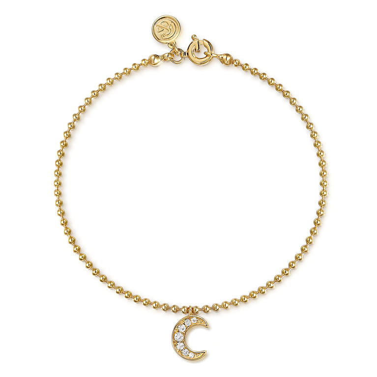 14K Yellow Gold Bujukan and White Sapphire Moon Charm Bracelet - Shot 1