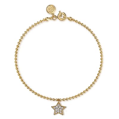 14K Yellow Gold Bujukan and White Sapphire Star Charm Bracelet