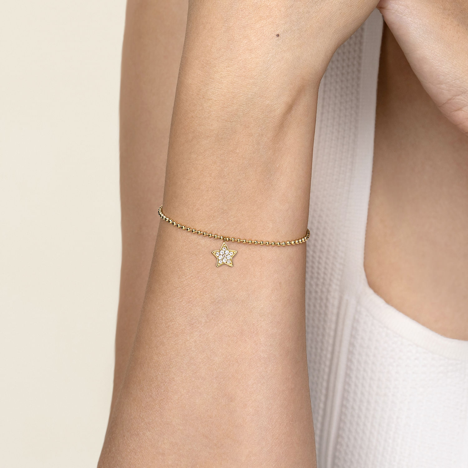 14K Yellow Gold Bujukan and White Sapphire Star Charm Bracelet