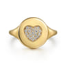 14K Yellow Gold Bujukan diamond heart Signet Ring - 0.11 ct
