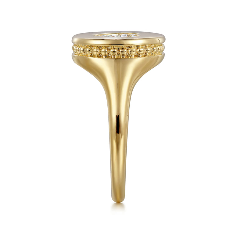 14K Yellow Gold Bujukan diamond heart Signet Ring - 0.11 ct - Shot 4