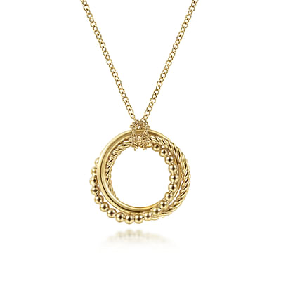 14K Yellow Gold BujukanTwisted Rope Multi Circle Pendant Necklace